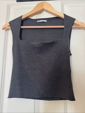 Zara Dark Charcoal Square-Neck Knit Tank